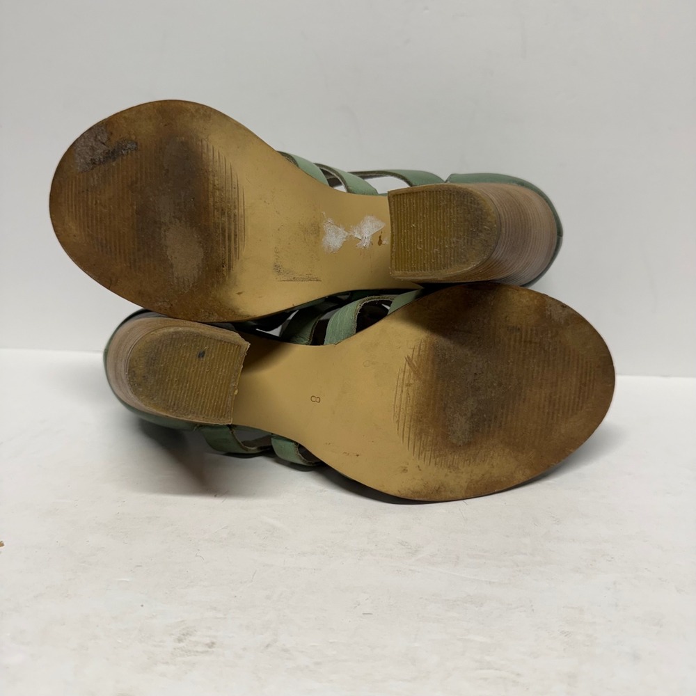 Seychelles Sage Green Leather Caged Gladiator Block Heel Sandals Size 8 - Picture 8 of 9